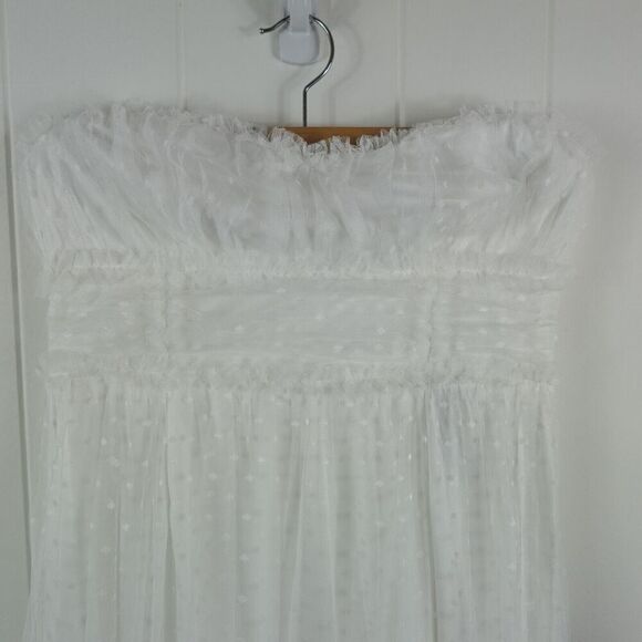 Lulus Womens Delightful Bliss White Mesh Swiss Dot Strapless Midi Dress Small - Picture 8 of 16
